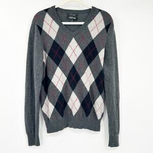 Apt. 9 Mens Fall Preppy‎ Diamond Argyle Knit 100% Cashmere Sweater Size M Gray